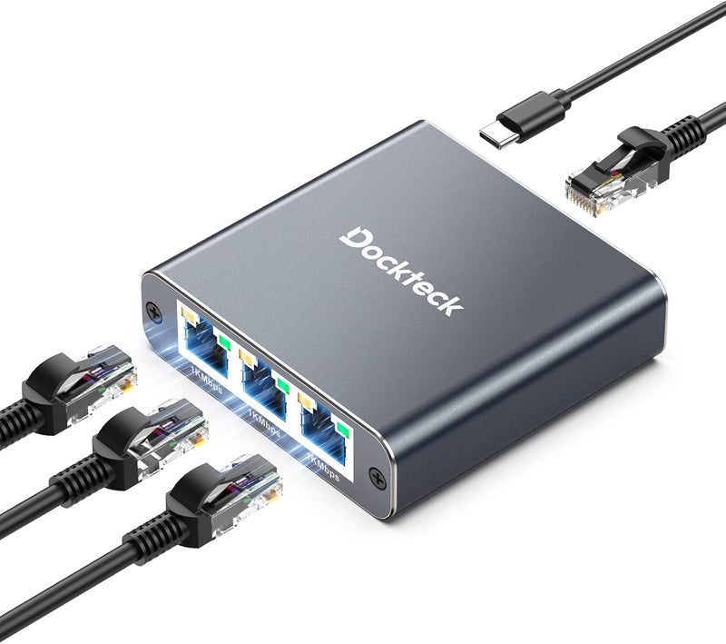 Dockteck Ethernet Splitter 1 to 3 1000Mbps, Internet Cable Splitter 1 in 3 Out High Speed Switch Network Gigabit for LAN RJ45 Port Router Switch Work with Cat5/5e/6/7/8 Cable(Silver Grey) - Image 1
